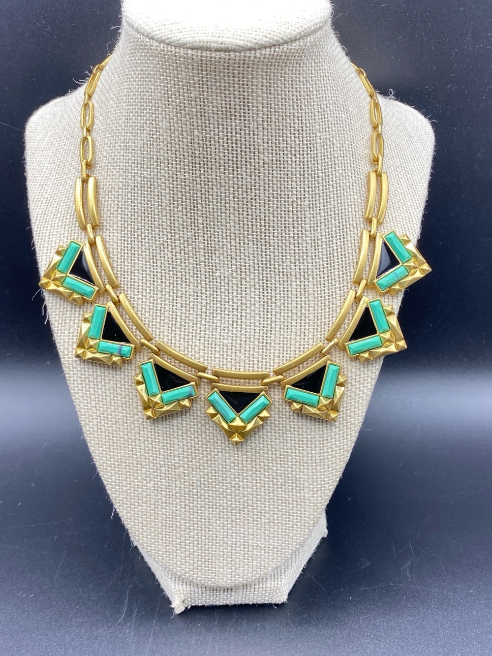 STELLA & DOT Zia Necklace New In Box Statement Black Turqoise Gold Tone - Picture 4 of 12